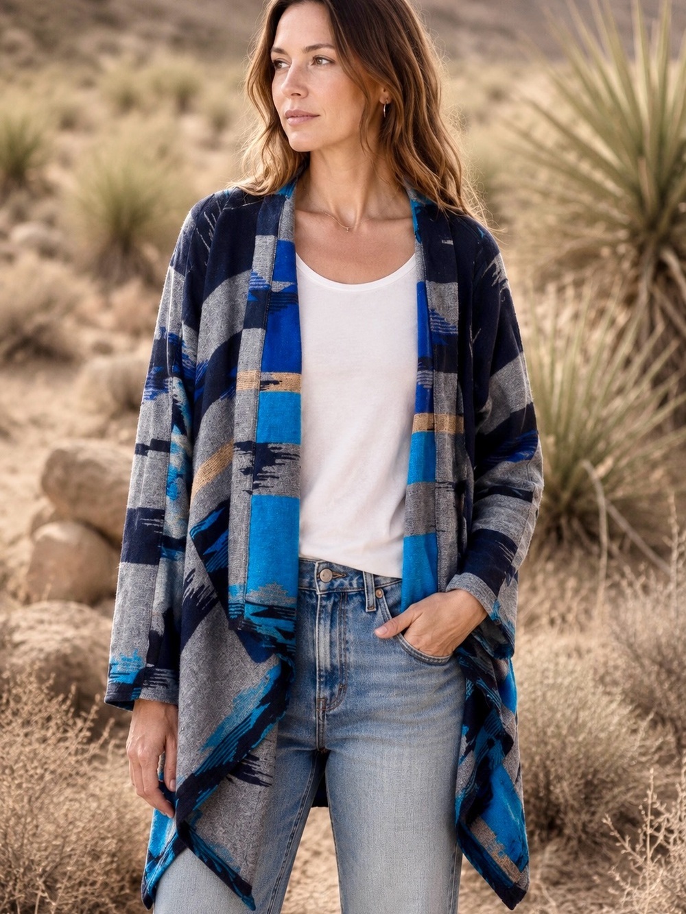 Betabrand 100% Cotton Flannel Sweater Tribal Open-Front Patterned Unisex MSRP129
